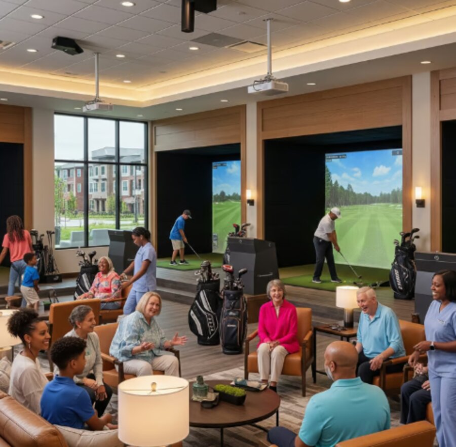 Golf simulator lounge